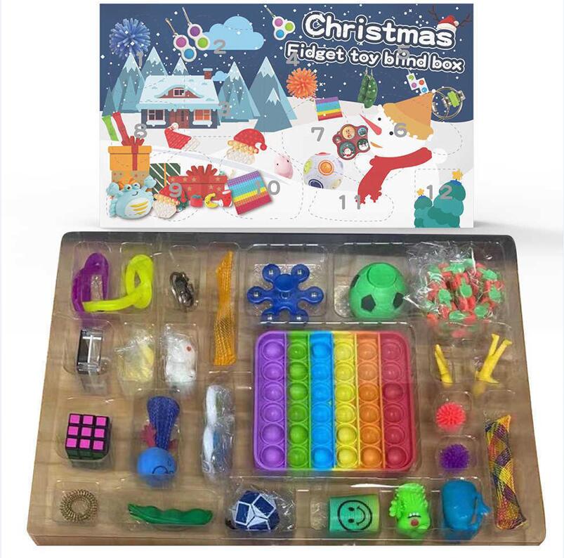 

Fidget Advent Calendars Christmas toys 24 Days Countdown Blind Mystery Box Sensory Finger Toy Lucky Boxes Kids Push Bubbles Noodle Spinner Gifts Design