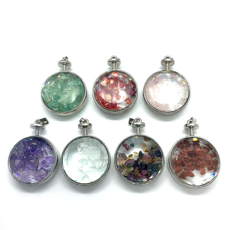 

Charms Natural Stone Pendant Round Flowable Transparent Disc Size 33x45 Mm Can Be Made Exquisite Necklace Accessories Wholesale, Bronze;silver