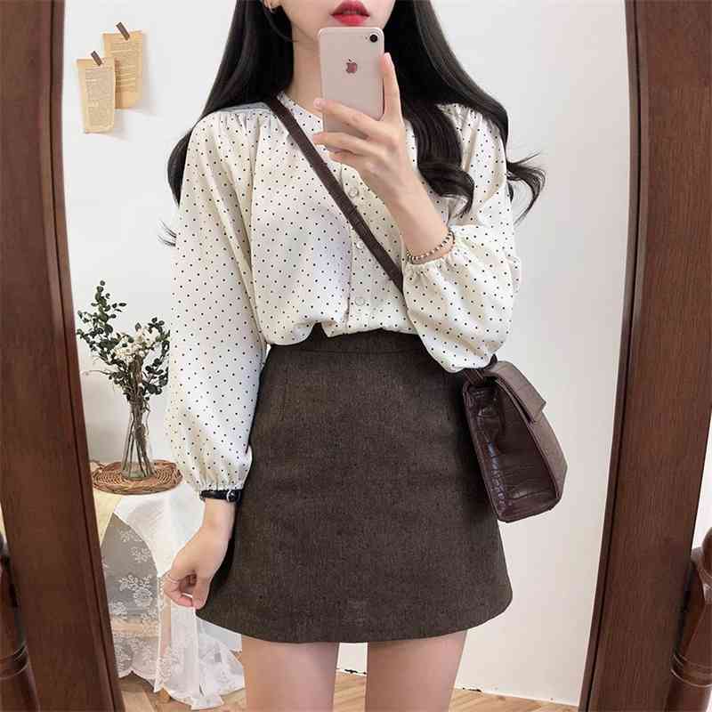 spring Vintage dot Shirt female Oversize Tops long sleeve Girls Blouse Summer Plus Size Women Blouses femme Blusas 210417Z