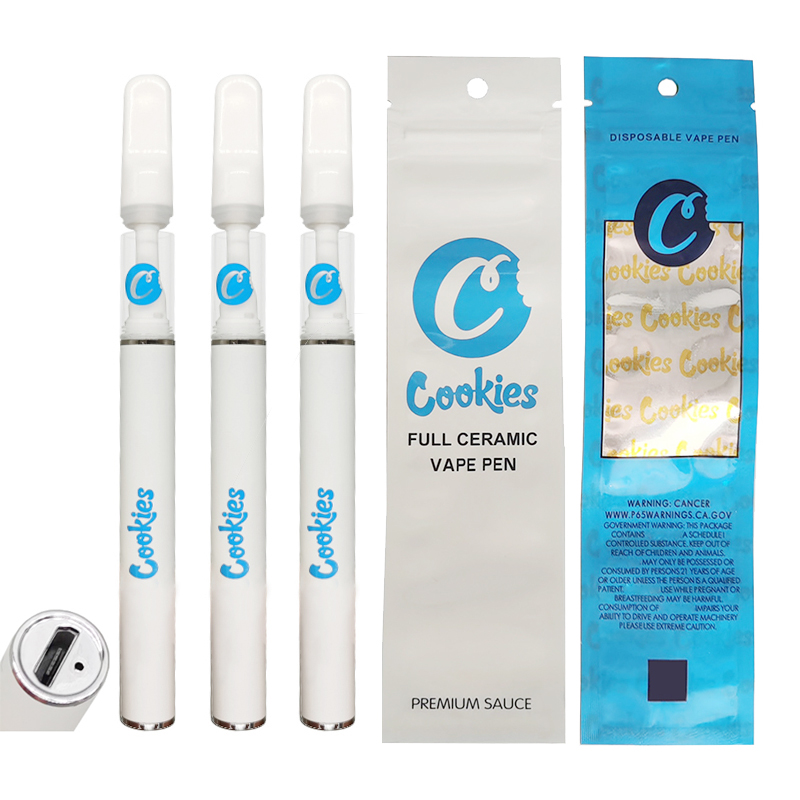 

Cookies Rechargeable Disposable Vape Pens Full Ceramic Ecigs Thick Oil Cartridges 1ml 0.5ml Snap Lock Glass Tanks 290mAh Vapes Battery Lead FREE Vaporizer Carts