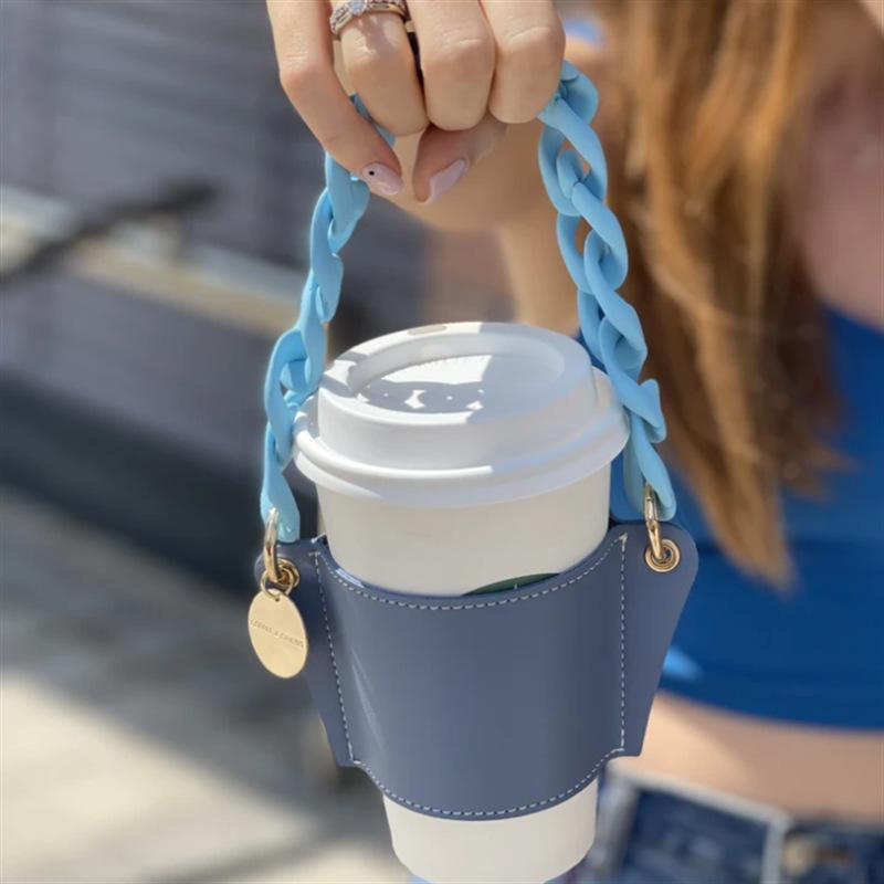 

Hooks & Rails PU Leather Milk Tea Hand-Held Holder Detachable Chain Outdoor Picnic Portable Coffee Cup Outer Packaging Bag Without Water