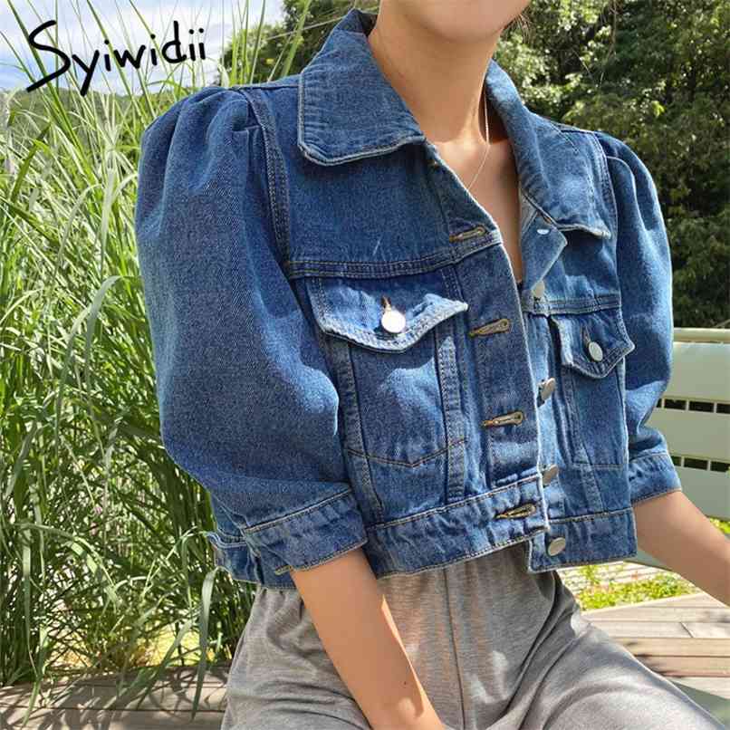 

Crop Denim Jacket Women Puff Sleeve Summer Street Korean Fashion Designer Short Blue Jean Coat Ladies Outerwear 210607