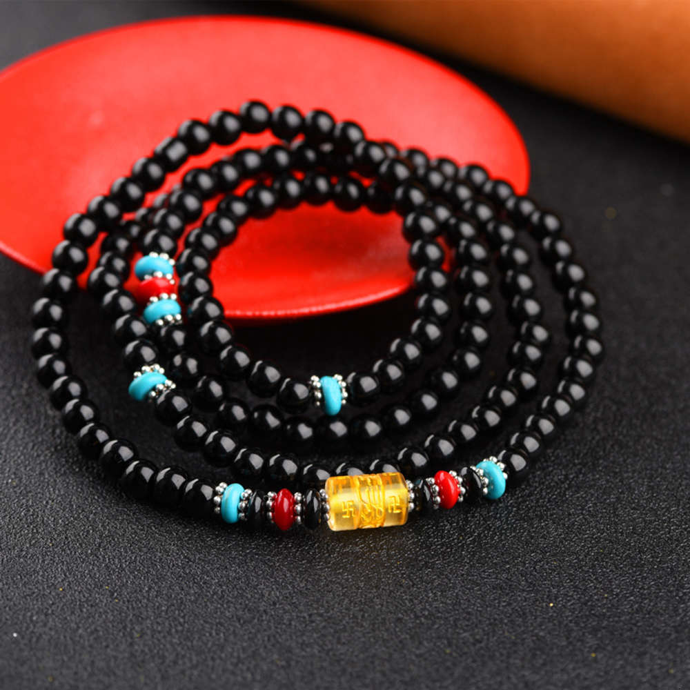 

Murui Black Agate Bracelet men's and wo multi circle Amethyst red agate bracelet 4 circles fashion crystal jewelry, Golden;silver