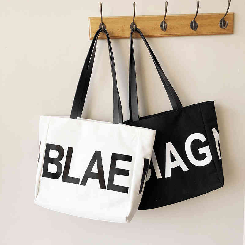 

Bag women's new messenger single shoulder bag simple large capacity Tote Fashion letter canvas Purses, Black