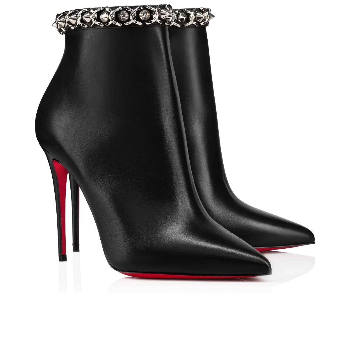 

Paris designers shoes boot women's ankle boots red bottom high heels pumps Booty Chain black blue calfskin suede leather pointed toe se