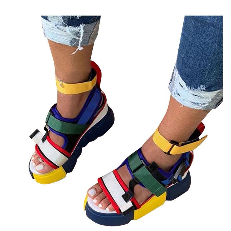 

Sandals Womens Open Toe Platform Casual Shoes Wedge Colorblock Ankel Strap Summer Outdoor Wedges Heel Dress, Black