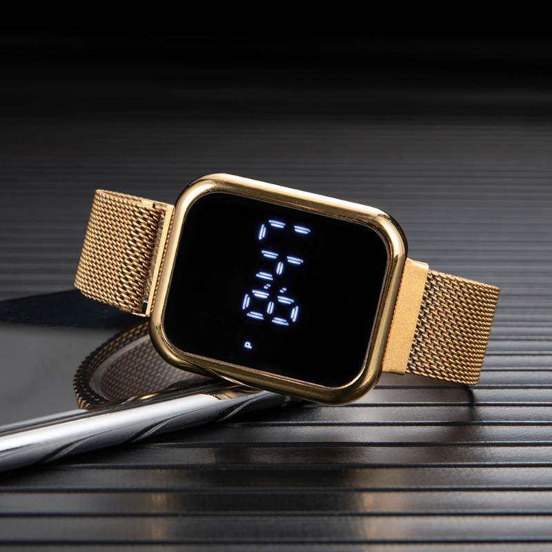 

Wristwatches Men Digital Luxury Stainless Steel Mens Watch Electronic Clock Brand Men's Sports Wrist Watches Relogio Masculino, Black