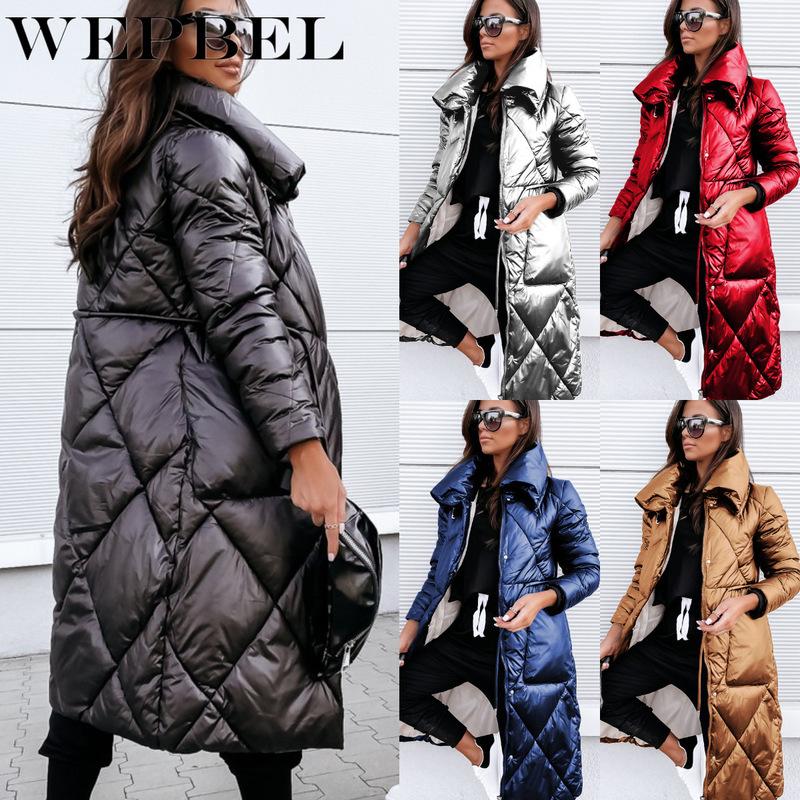 

women's trench coats wepbel women winter long parkas ladies turn down collar oversized shiny jackets female solid thick big pockets loo, Tan;black