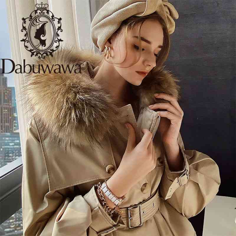

Dabuwawa Elegant Office Lady Winter Down Coat Long with Raccoon Fur Women Casual Button Warm Thick Parka Coat Female DT1DPK032 210520, Khaki