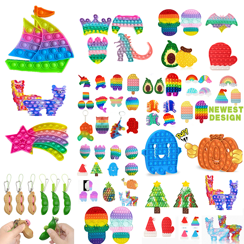 

Halloween Pumpkin Fidget Toys Keychain Push Rainbow Desktop Puzzle Sensory Bubbles Board Decompression Toy Pandent Anti Stress
