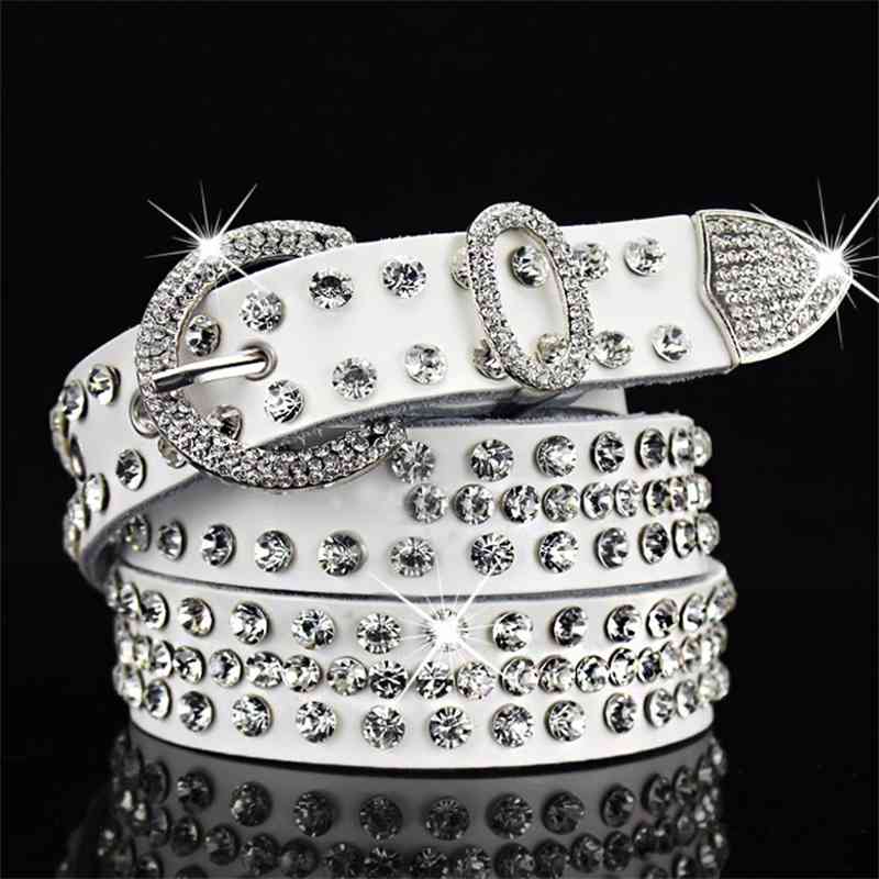 

Designer belts 2023 Leather with round buckle women's decorative Rhinestone diamond fashionable versatile and wide denim belt