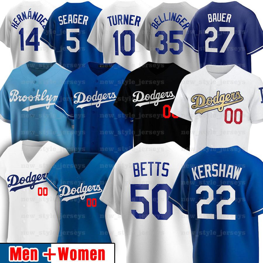 

22 Clayton Kershaw Mookie Betts Cody Bellinger Julio Urias Enrique Hernandez TREVOR BAUER Corey Seager Hernandez Dodgers Baseball Jerseys, Blue;black