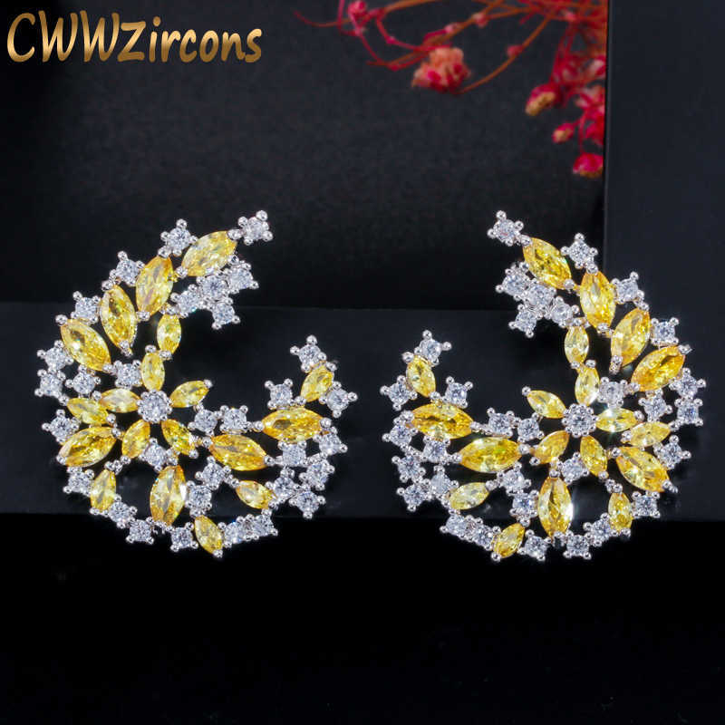 

Unique Elegant Design Silver Color Big Leaf Flower Yellow Topaz Crystal Drop Earrings for Women Fashion Jewelry CZ621 210714