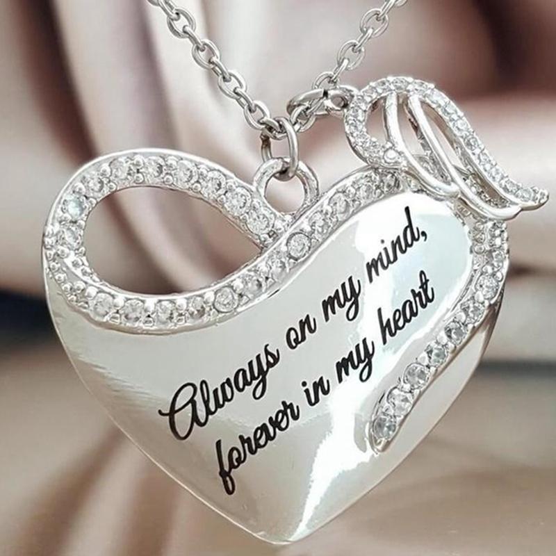 Pendant Necklaces Heart Angel Wing Charm Always On My Mind Forever In Elegant Necklace For Family Lover Valentine&#039;s Day Gifts-image-711187587
