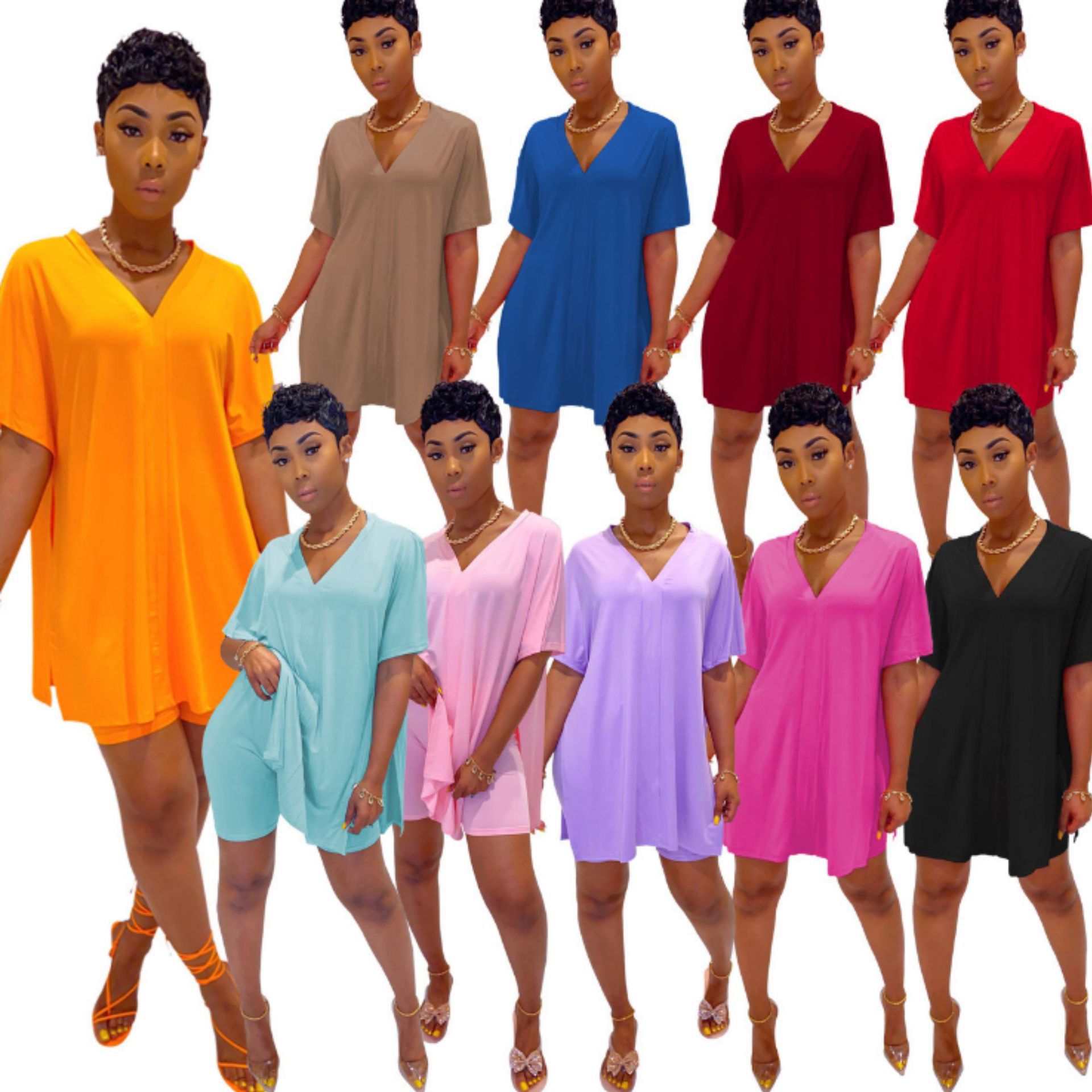 

Womens Designers Clothes Tracksuits Sport Suits Summer Two Piece Shorts Set Short Sleeve Suit Solid Split Plus Size Women Clothing S-XXXL, Pink