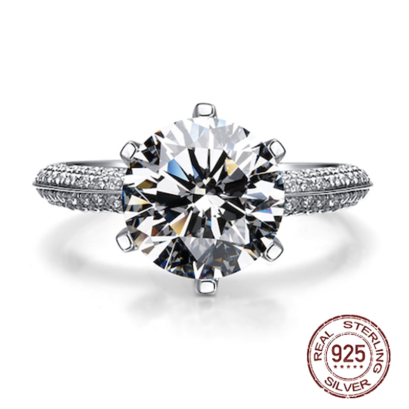 

Promise Ring Real 925 Silver High Quality 8mm 2ct 5A Grade Zircon Wedding Band for Women Statement Engagement Jewelry J-279, Slivery;golden