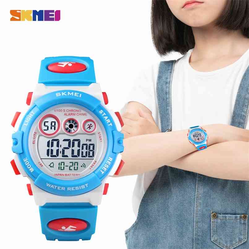 

Children Electronic Digital Watch Stopwatch Chronograph Sport Watches 5Bar Waterproof Kids Wristwatch For Boys Girls Clock 210628, White blue
