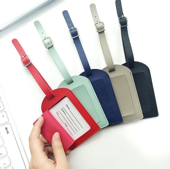 

Luggage Tag PU Leather Suitcase Identifier Label Baggage Boarding Bag Tags Portable Name ID Address Holder Travel Accessories