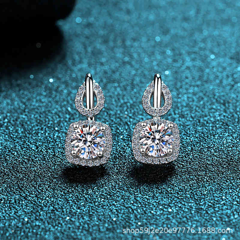 

Passed Diamond Test Perfect Cut Moissanite Four Claw Square Earrings 925 Sterling Silver Ear Studs Engagement Luxury Jewelry