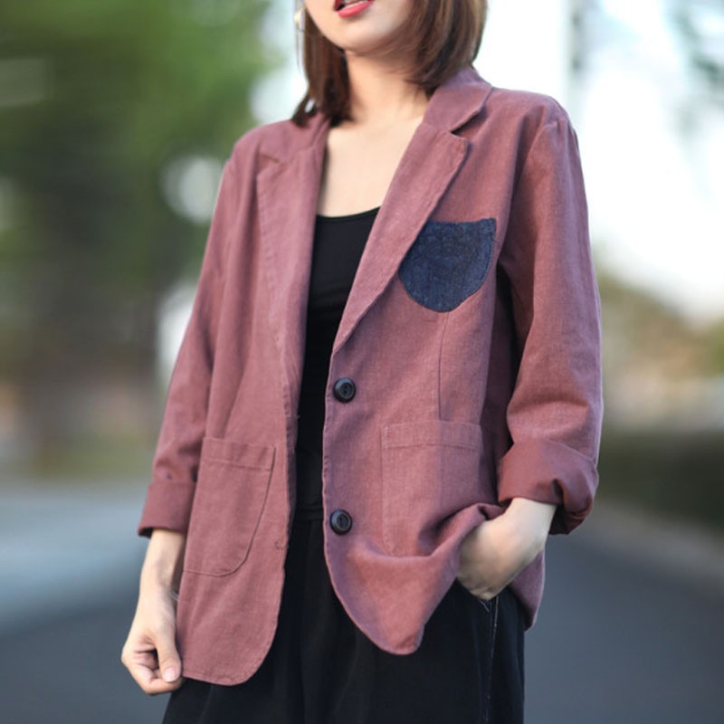 

Johnature Loose Leisure Solid Color Patchwork Pockets Long Sleeve Coat Autumn Simple Comfortable All-match Women Jacket 210521, Apricot