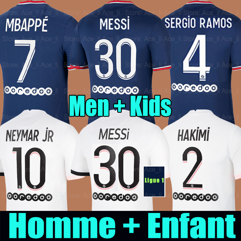 

21 22 MESSI MBAPPE SERGIO RAMOS soccer jersey HAKIMI PSG Maillots de football shirts Goalkeeper DONNARUMMA 2021 2022 MARQUINHOS VERRATTI Men + kids kit uniforms, 20-21 kids 4th