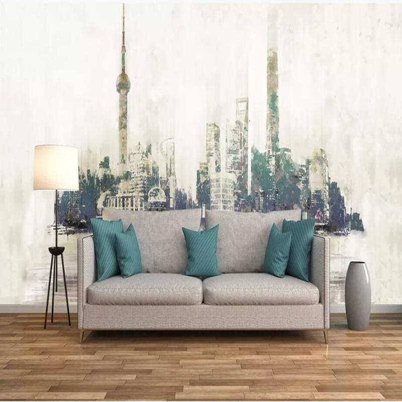 

Wallpapers Milofi Manufacturers Custom 3D Shanghai Bund Oil Painting Wallpaper Mural, As pic