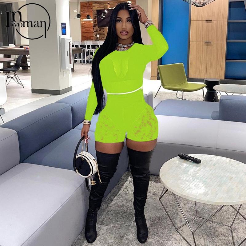 

Women' Tracksuits Inwoman Transparent 2 Piece Sets Womens Outfits Summer Two Mesh Shorts Women Tracksuit Long Sleeve Top Matching, Black