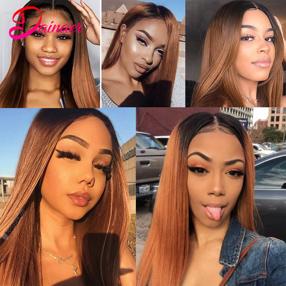 

26 Inch Straight Lace Front Wig Colored Straight Human Hair Wigs for Women Brazilian Ombre Honey Blonde Lace Front Wig, As the picture shows