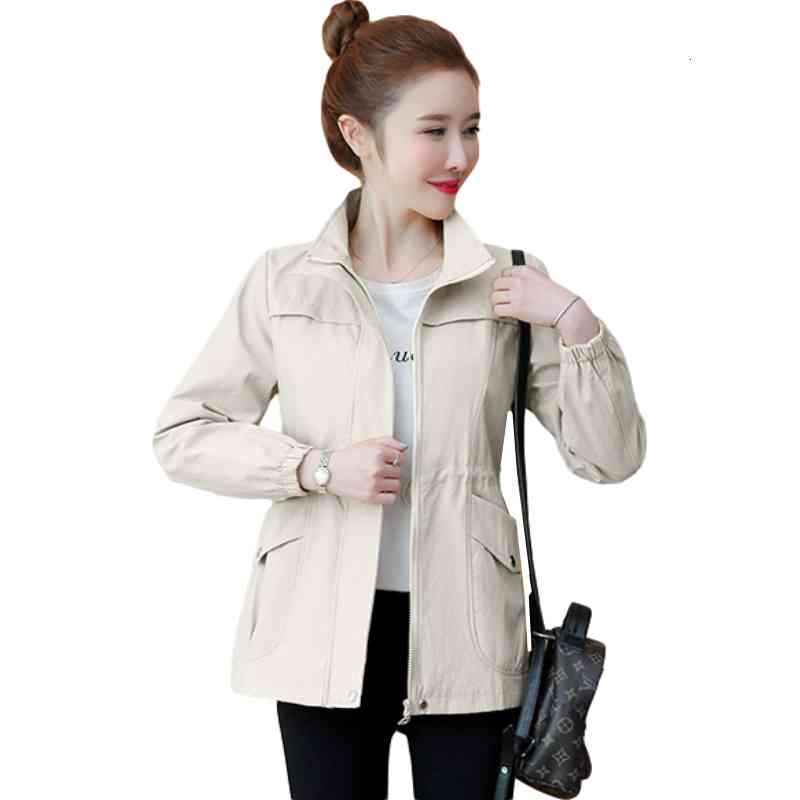 

Women's Jackets 2021 Spring Plus Size Women Short Jacket Autumn Solid Temperament Waist Slim Windbreaker Coat Casual Ladies Clothe, Black