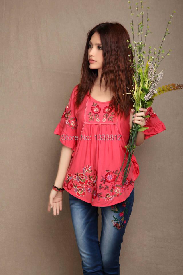 

Women's Blouses & Shirts Vintage 70s Batwing Embroidery Hippie Festival Boho Tops Tunic Peasant Blouse Feminina 2021 Blusas, Blue