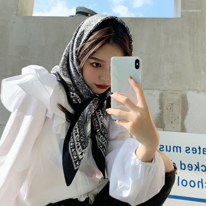 

Scarves YILIAN Brand Large Square Scarf Country Style Floral Print Fashion All - Match 90x90cm Women Silk Hair Headband1