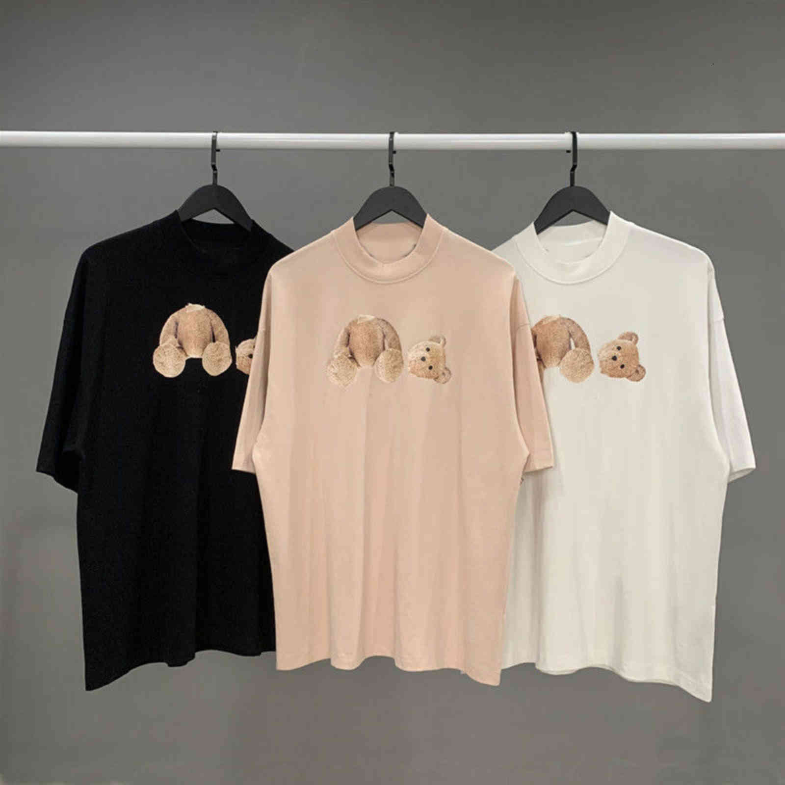 

21ss Fashion Bear printing Palm Angl T shirt high quality trend short-sleeved men's clothing ladies clothing couple T-shirt pure cotton tricolor, Customized contact customer service