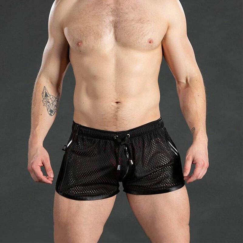 

Men's Mesh Breathable Mens Shorts Gym Sports Running Sleep Drawstring Casual Short Pants, Black