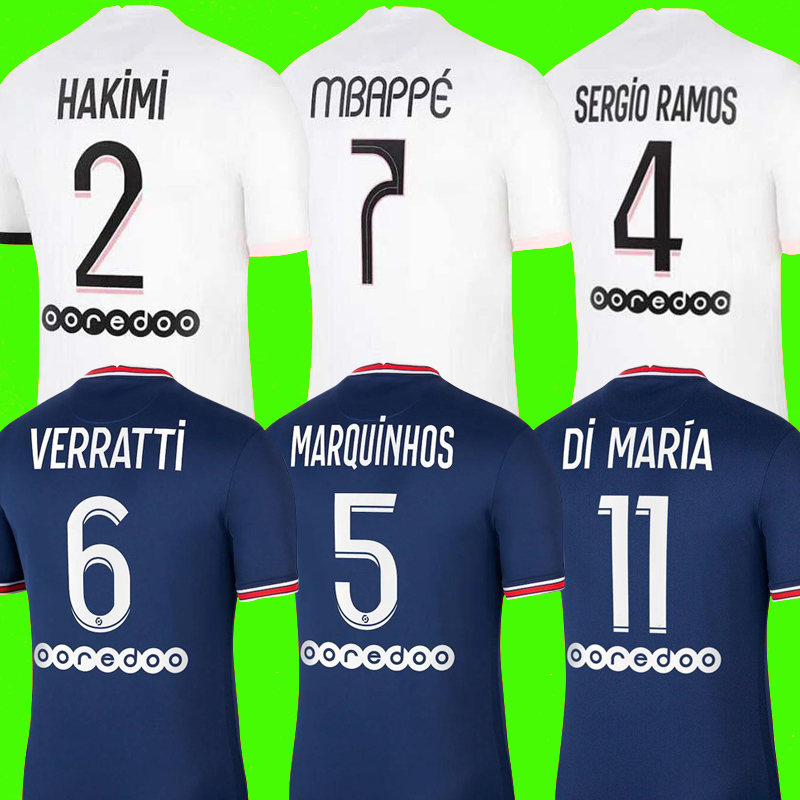 

21 22 MESSI MBAPPE soccer jerseys PSGHAKIMI SERGIO RAMOS Maillots de football shirt 2021 2022 WIJNALDUM MARQUINHOS VERRATTI men Adult kit uniforms maillot foot, 3th