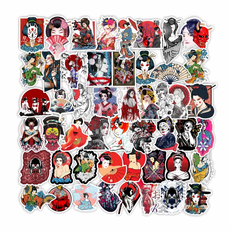 

Pack of 50Pcs Wholesale Japanese Geisha Stickers Waterproof Sticker For Luggage Laptop Skateboard Notebook Water Bottle Car decals Kids Gifts Toys, Multi-color