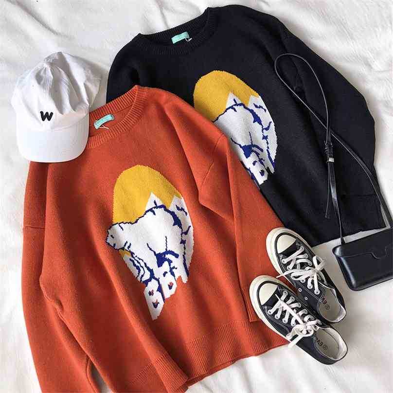 

Women Streetwear Sweater Autumn Winter Cute Cartoon Loose Korean Pullover Top Woman Knitted Long Sleeve O-neck Sweaters 210525