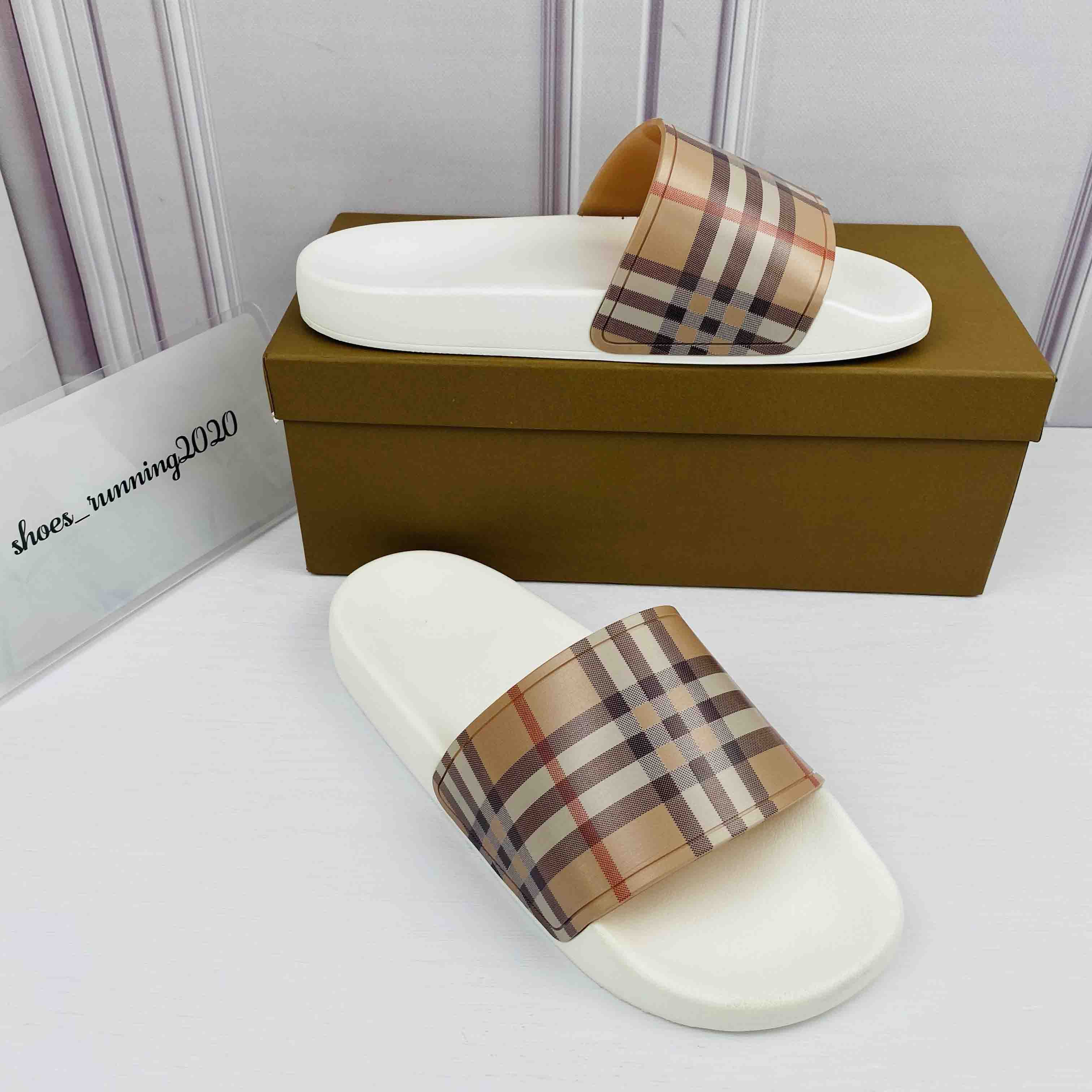 

Men designer slippers women slippers fashion luxury checkered slipper leather rubber flat sandals summer beach shoes casual sole, Colour 10