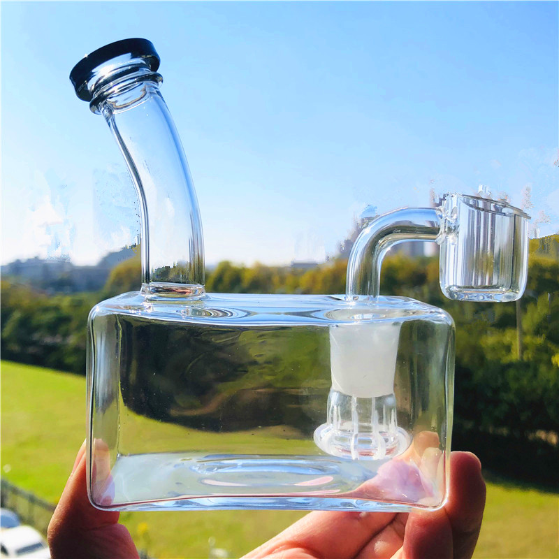 

Smoking Glass Bong Mini Cube Water Pipe Wax Oil Burner Rig Thick Pyrex Tobacco Pipe Bubbler with 14mm Banger Nail