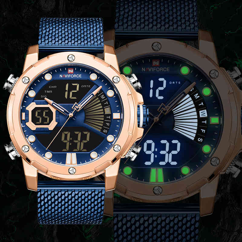 

Men Watch Top Luxury Brand NAVIFORCE Fashion Sports Mens Watches Blue Big Dial Wristwatch Military Quartz Digital Male Clock 210517, Silver black