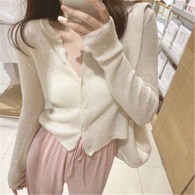 

Women's Knits & Tees Korean Fashion Basic Coats Pink Peach Cardigan Sweater 2022 Spring Summer V Neck Women Thin Clothes Y5715, White