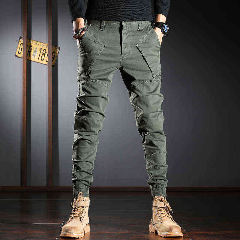 

2021 New Designer Fashion Men Pants High Quality Spliced Patchwork Casual Cargo Pants Streetwear Hip Hop Joggers Harem Trousers W220214, Khaki