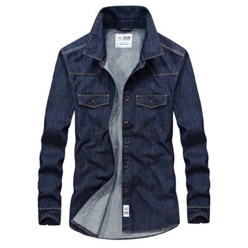 Autumn cotton long sleeve denim solid color loose casual men&#039;s youth shirt-image-707040827