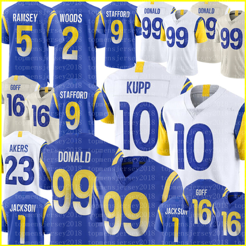 

99 Aaron Donald jersey 10 Cooper Kupp 2 Robert Woods 5 Jalen Ramsey Football Jerseys Matthew Stafford DeSean Jackson Cam Akers Jared Goff Andrew Whitworth Blue White, 2019 men {s-xxxl}