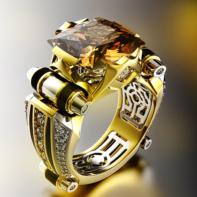 

European American Men's Dominant Gold Silver Split-colour Ring Cool Championship Rings Jewelry