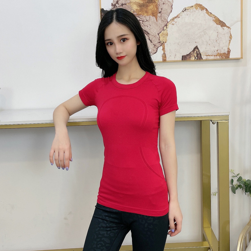 

Luxury Tracksuits 2.0 Women's Short Sleeve T-shirt Seamless Top Sports Quick Drying Fitness Yoga Suit, Gray