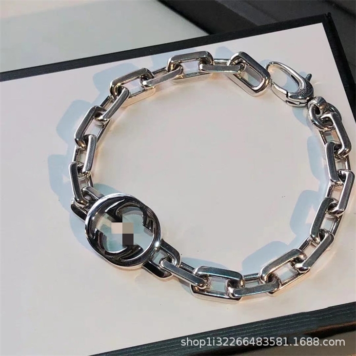 

68% OFF designer jewelry Gujia 925 big double g interlocking Bracelet Thai silver simple old fashion men's and women's lovers' hand ornaments
