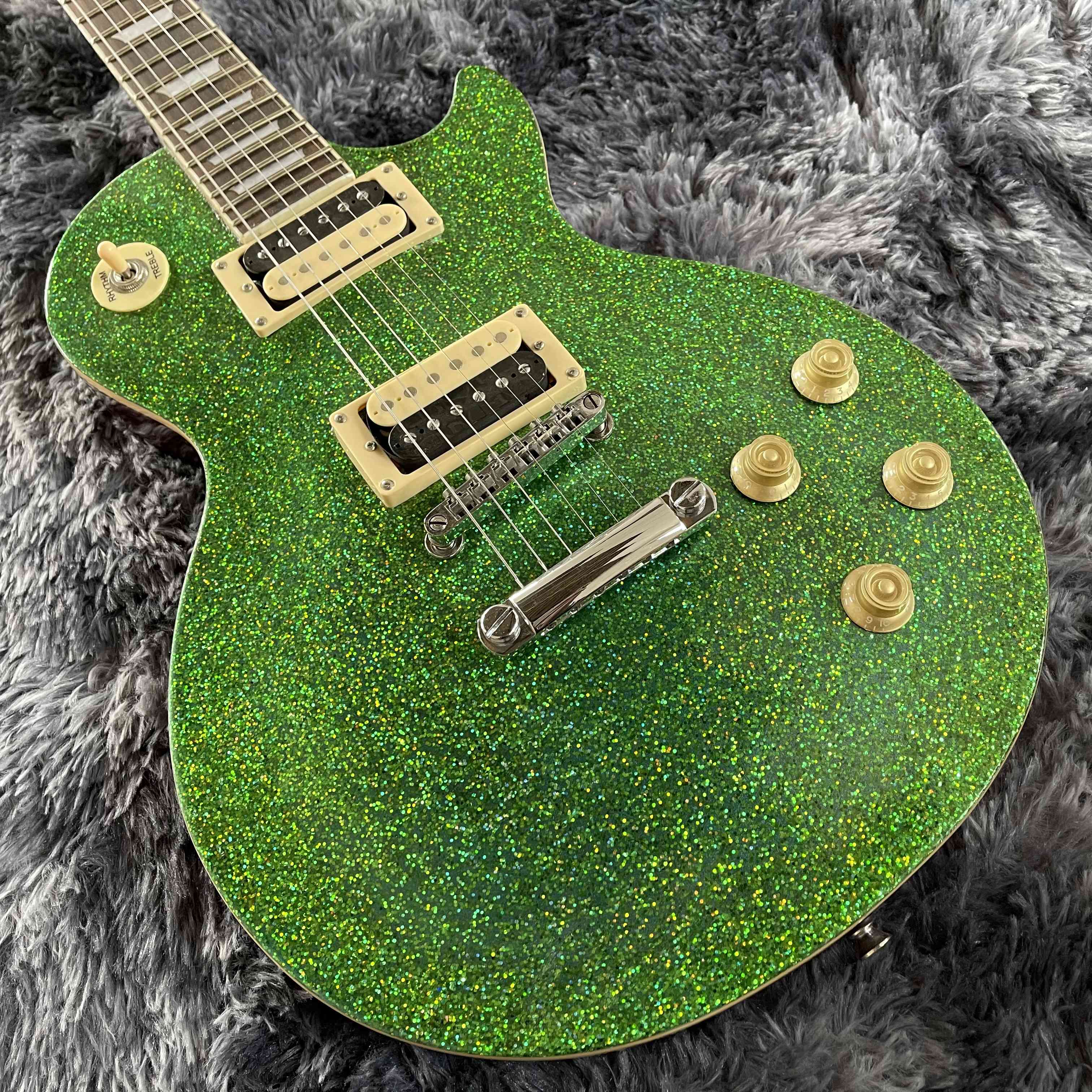

Custom Shop 1959 Big Sparkle Green Gold Top Electric Guitar Mahogany Body, Zebra Pickups, Tuilp Tuners, Chrome Hardware