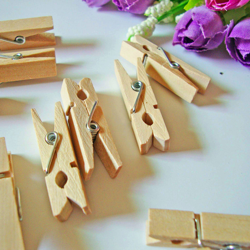Craft Decoration Clips Very Small Mine Size DIY Handmade Decoration Photo Clips Mini Natural Wooden Clip 50 Pcs Pegs 35mm-image-690375598
