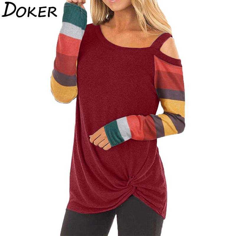 

Striped Off Shoulder T Shirt Women Fashion Skew Collar Long Sleeve Oversized Tops Casual Loose Tee Femme Ropa Mujer 210603, Blue