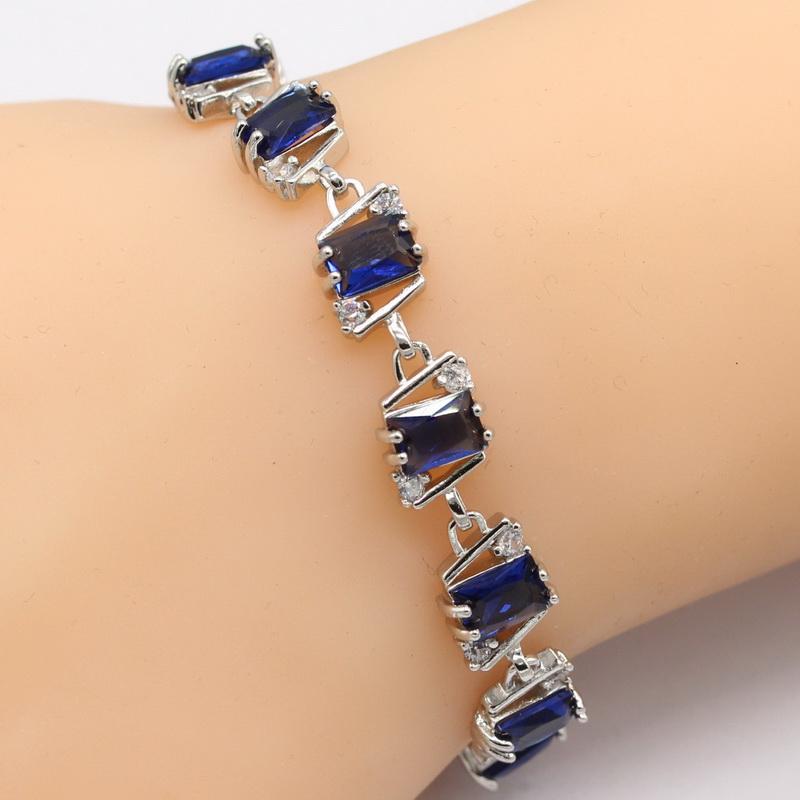

Link, Chain EIOLZJ Fashion Dark Blue Cubic Zirconia Bracelets For Women Length 19cm+3cm Female Bracelet With White Zircon Stamp 925 Free Box
